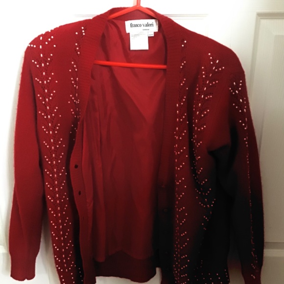 Vintage 1980s Franco Valeri Red Sweater with White Beads Size M - Picture 6 of 7